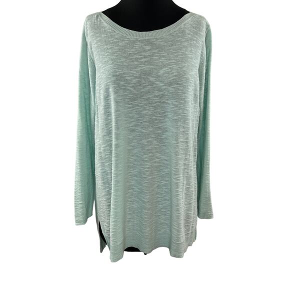 EILEEN FISHER Mint Green Linen Cotton Boat Neck Long Sleeve Pullover Sweater - Picture 1 of 7